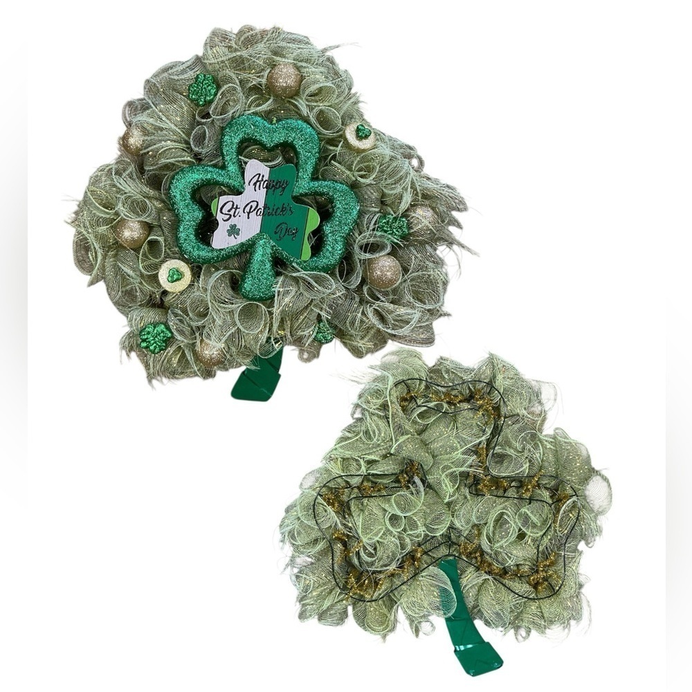 Saint Patricks Day Irish Clover Hand Made Holiday Decor Green Gold Ribbon 20 In - Picture 3 of 14